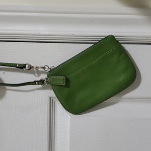 COACH Genuine leather clutch green small purse wristlet